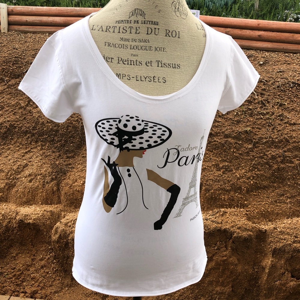 XL L’adore Paris Graphic T White Black Gold Silver